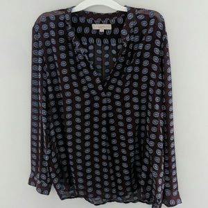 Loft XL brown burgundy blue sheer blouse EUC